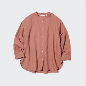 Uniqlo Linen Blend Band Collar 3/4 Sleeve Shirt